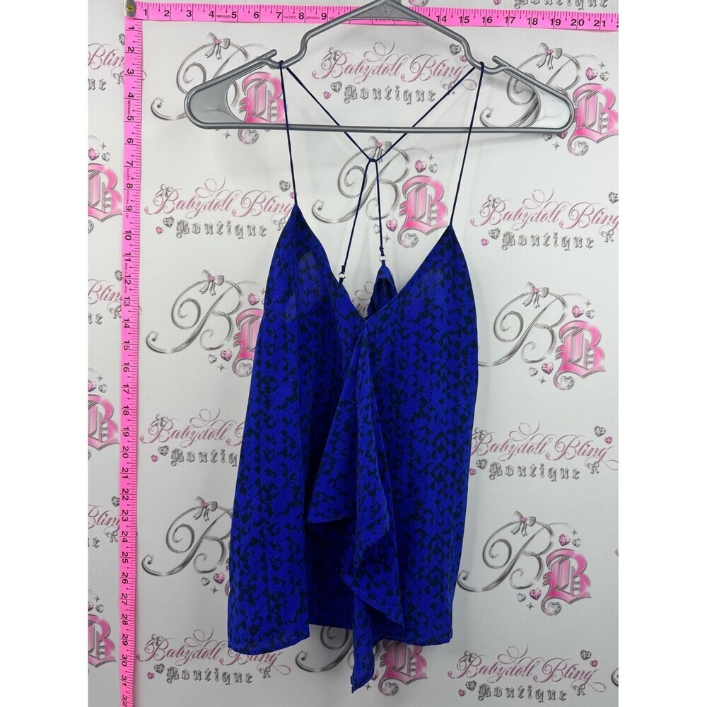 Central Park West silk tank top camisole strappy Royal Blue Black Printed shirt